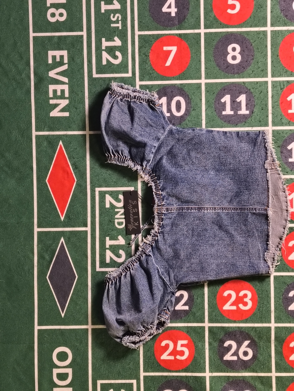 NWT Dolls Kill Generation Kiss Y2K Denim Off Shoulder Puff Sleeve Crop Top L - Picture 11 of 13